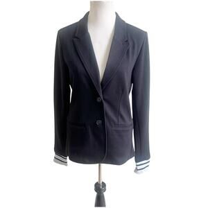 Miller Wendt Softknit Blazer Black Striped Cuff Size Medium 2 Button Pockets